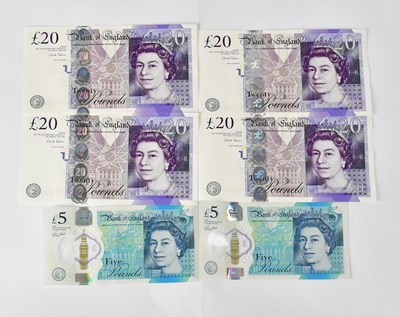 Lot 704 - BANK OF ENGLAND; four Elizabeth II £20 notes,...