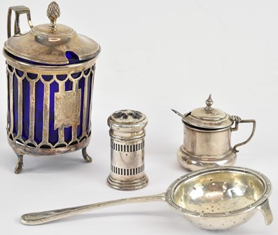 Lot 1155 - A George V hallmarked silver lidded mustard,...