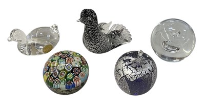 Lot 619 - Five decorative art glass paperweights...