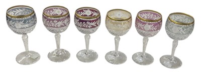 Lot 608 - A set of six Continental hand cut crystal hock...