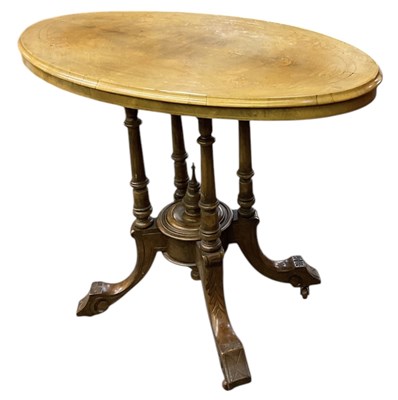 Lot 98 - A Victorian walnut and inlaid oval side table,...
