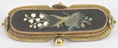 Lot 1360 - A 19th century oval pietra dura set gold...