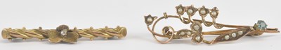 Lot 1366 - A 9ct yellow gold aquamarine and seed pearl...