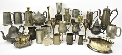 Lot 504 - A quantity of mostly pewter items including...