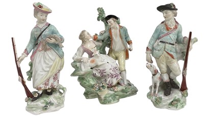 Lot 525 - A pair of 18th century Derby porcelain figures...