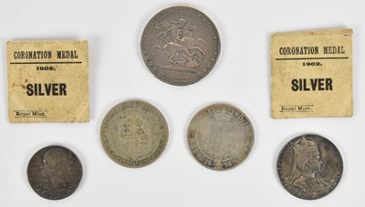 Lot 1576 - An George III 1820 crown, a Victoria 1898 half...