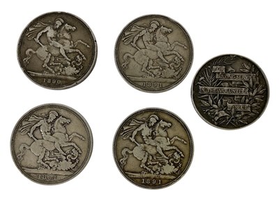 Lot 1577 - Four Victoria silver crowns comprising a 1890...