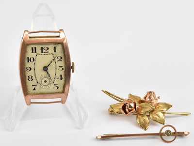 Lot 1361 - Two 9ct gold brooches, one of floral style...