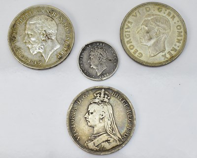 Lot 1597 - An Victorian 1889 silver crown, a George V...