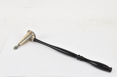 Lot 1225 - A candle snuffer with hallmarked silver cone...