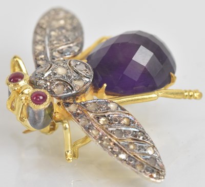Lot 1357 - A yellow metal brooch modelled as a butterfly,...