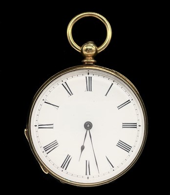 Lot 1353 - An 18ct yellow gold key wind open face fob...