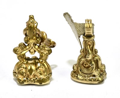 Lot 1544 - Two 19th century yellow metal fobs, one set...