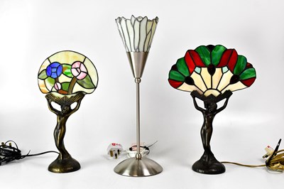 Lot 166 - Two Tiffany-style leaded glass table lamps,...