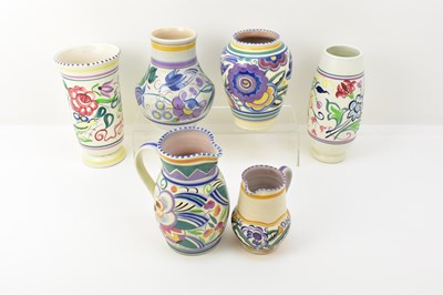 Lot 281 - POOLE POTTERY; six items comprising two jugs,...
