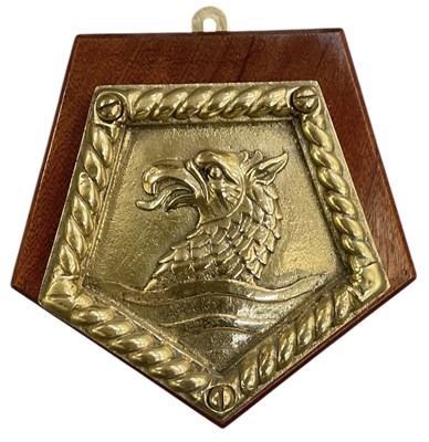 Lot 398 - An early 20th century brass boat badge, 'HMS...
