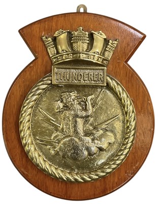 Lot 385 - An early 20th century brass boat badge, 'HMS...