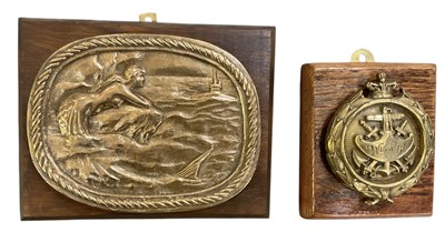 Lot 394 - Two early 20th century brass boat badges, both...