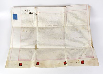 Lot 565 - Four indentures on vellum, dated 1735, 1845,...