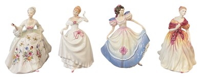 Lot 593 - ROYAL DOULTON; four porcelain figures...