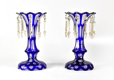 Lot 320 - A pair of Victorian blue and clear glass table...