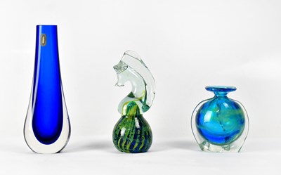 Lot 325 - WHITEFRIARS; a blue teardrop-shaped bud vase,...