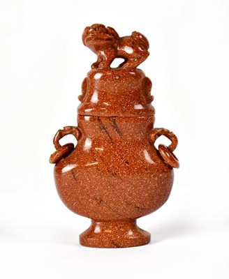 Lot 214 - A Chinese goldstone censer and cover, the...