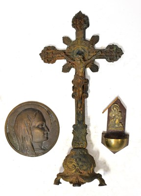 Lot 339 - A cast metal freestanding crucifix with...