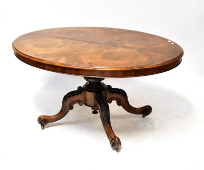 Lot 94 - A Victorian burr walnut oval tilt-top...