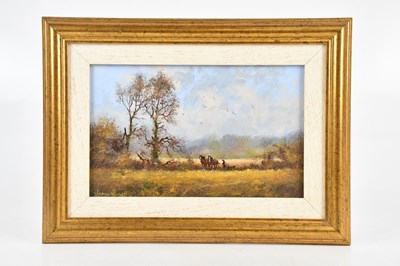 Lot 483 - JAMES WRIGHT; oil on board, rural scene,...