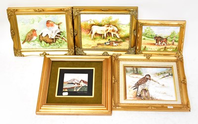 Lot 476 - A pietra dura picture of cottages signed...