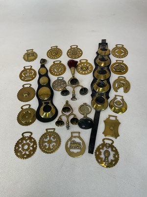 Lot 27 - Victorian horsebrasses, including two leather...