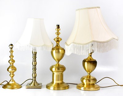 Lot 168 - A pair of brass-effect metal table lamps with...