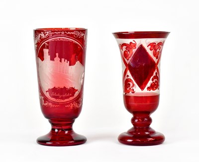 Lot 321 - A 19th century Bohemian overlaid glass goblet,...
