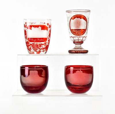 Lot 324 - Four 19th century Bohemian overlaid glasses,...