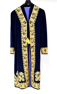 Lot 415 - An Uzbekistani chapan in navy blue velvet,...