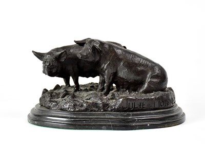 Lot 315 - JULIE MOIGNIEZ; a bronze model group of a pair...
