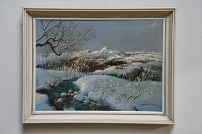 Lot 455 - VERNON WARD; oil on canvas, rural winter scene,...