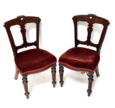 Lot 66 - A pair of Victorian mahogany dining chairs...