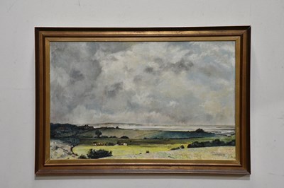 Lot 484 - J WILKINSON; oil on board, rural landscape,...