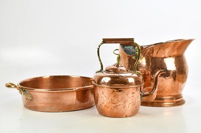 Lot 1493 - Three copper items comprising a kettle, a coal...
