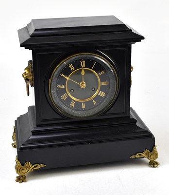 Lot 1486 - A late Victorian eight day black slate mantel clock