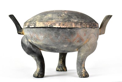 Lot 215 - A Han dynasty terracotta and painted ding of...