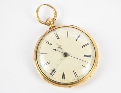 Lot 499 - An 18ct gold key wind open face pocket watch,...