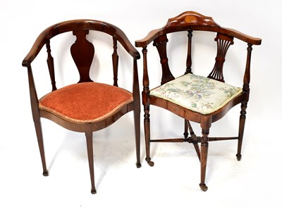 Lot 60 - Two mahogany corner chairs, one with inlaid...