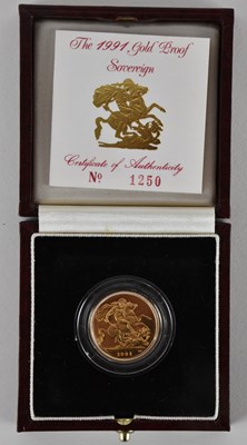 Lot 1398 - ROYAL MINT; a cased 1991 gold proof sovereign,...