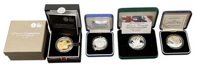 Lot 1482 - ROYAL MINT; four cased silver proof five pound...