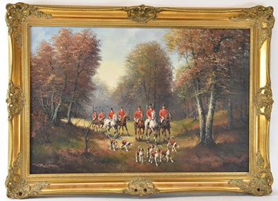 Lot 227 - A modern oil on canvas, hunting scene...