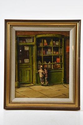 Lot 539 - A N LEWIS; oil on board, sweet shop, signed...