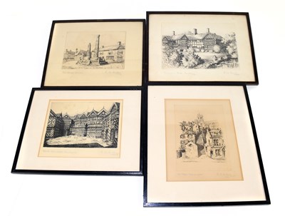Lot 1451 - R.A RAISELEY; a group of four engravings including the view of Norman Hall, Prestbury